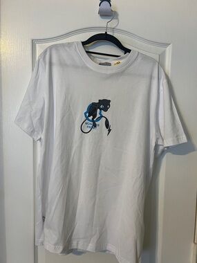 Moncler Genius White Short Sleeve Tee with Blue & Black Graphic